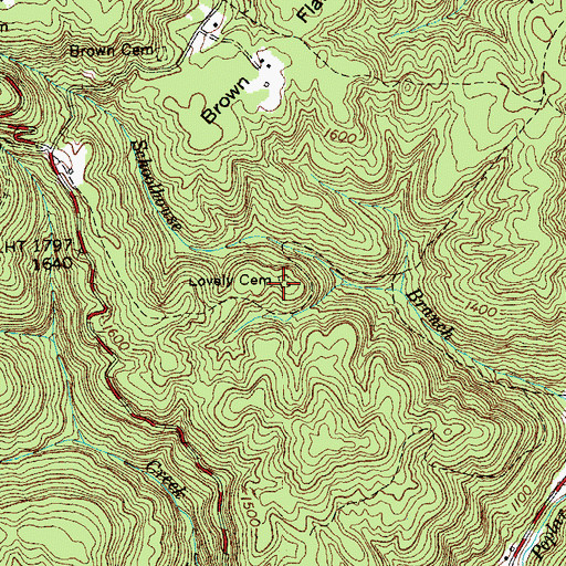 Topographic Map of Lovely Cemetery, TN