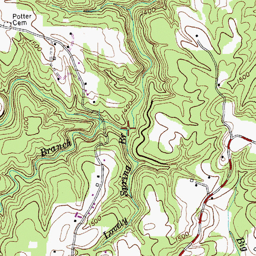 Topographic Map of Lovely Spring Branch, TN