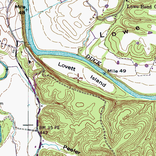 Topographic Map of Lovett Island, TN