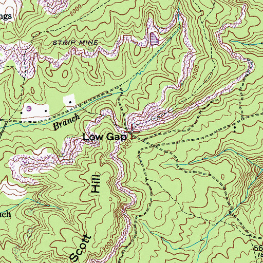 Topographic Map of Low Gap, TN