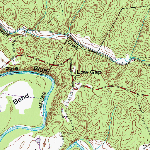 Topographic Map of Low Gap, TN