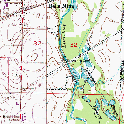 Topographic Map of Woodsides Cemetery, AL