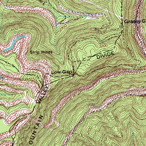 Topographic Map of Low Gap, TN