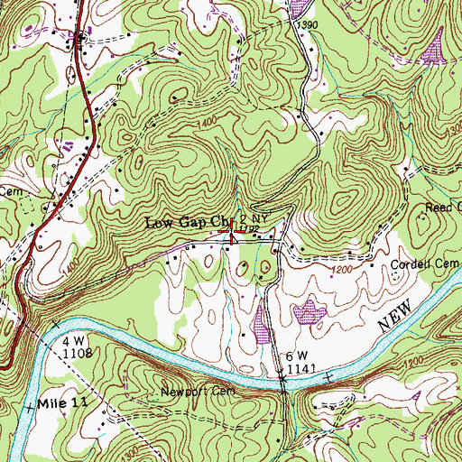 Topographic Map of Low Gap Church, TN