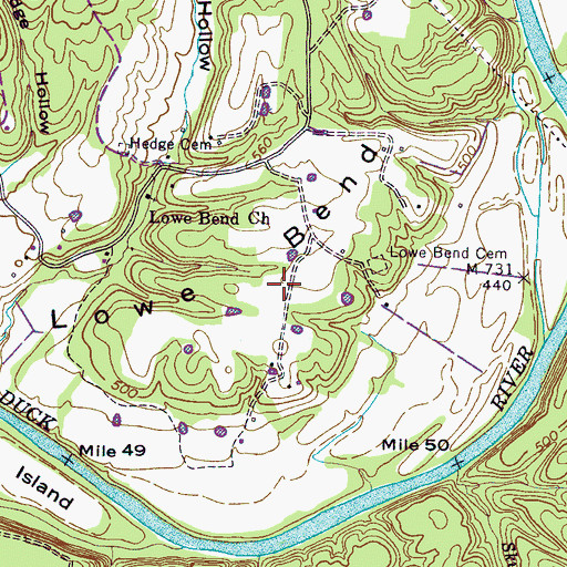 Topographic Map of Lowe Bend, TN