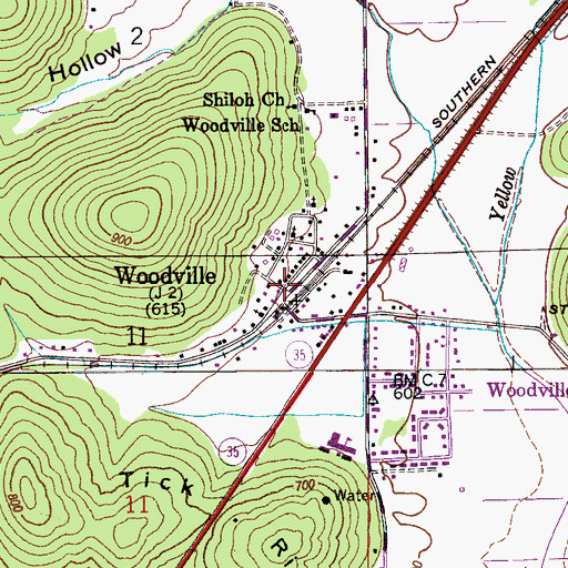 Topographic Map of Woodville, AL