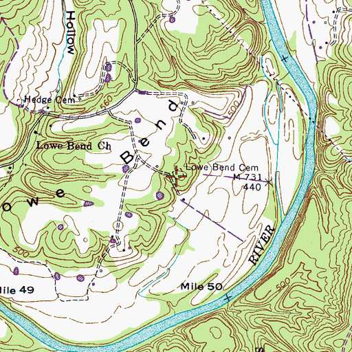 Topographic Map of Lowe Bend Cemetery, TN