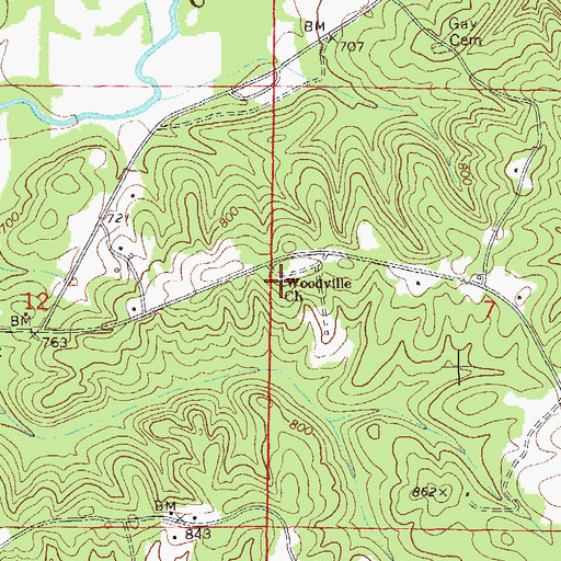 Topographic Map of Woodville Church, AL