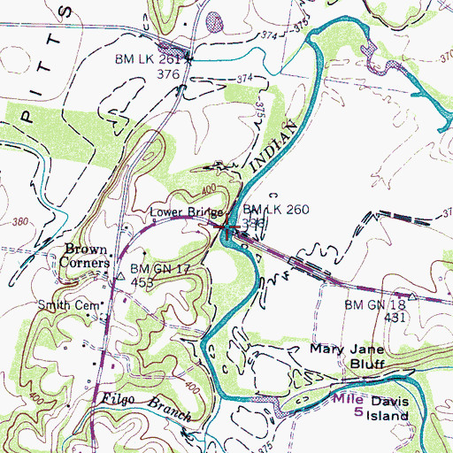 Topographic Map of Lower Bridge, TN