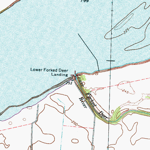 Topographic Map of Lower Forked Deer River, TN