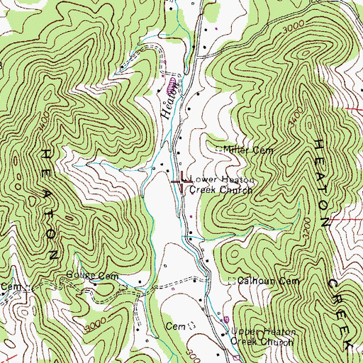 Topographic Map of Lower Heaton Creek Church, TN