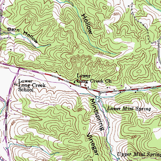 Topographic Map of Lower Long Creek Church, TN
