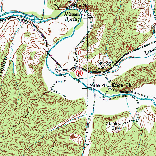 Topographic Map of Lower Sinking Creek, TN