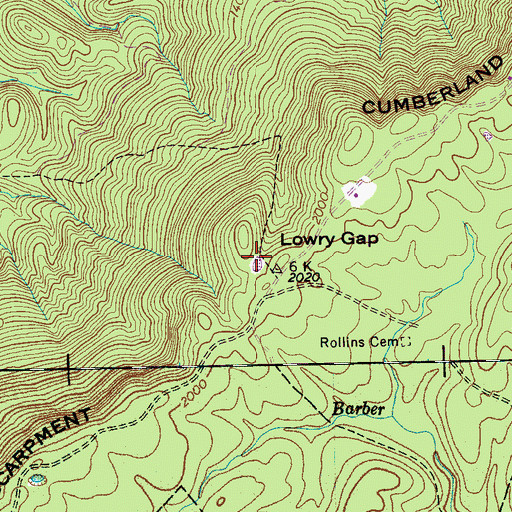 Topographic Map of Lowry Gap, TN