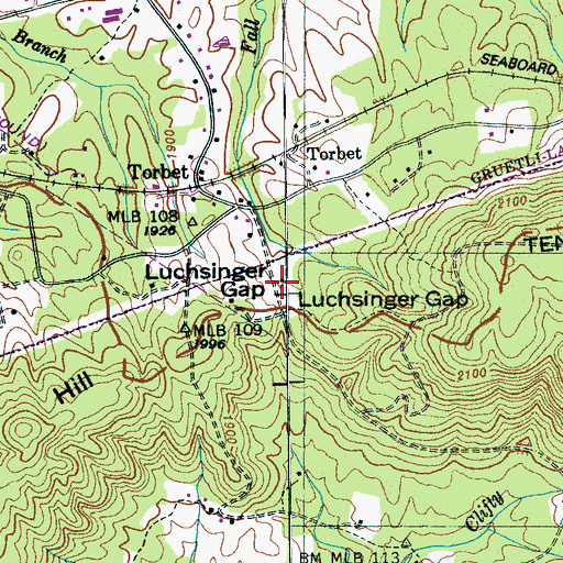 Topographic Map of Luchsinger Gap, TN