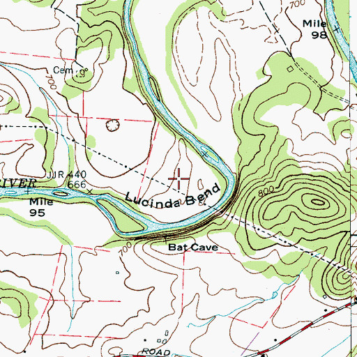 Topographic Map of Lucinda Bend, TN