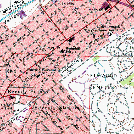 Topographic Map of Woodward Park, AL