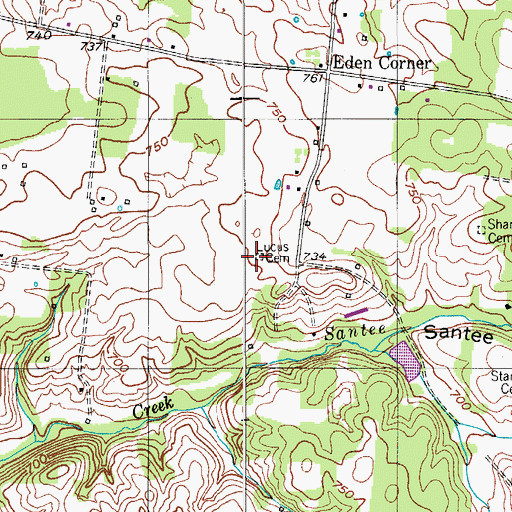 Topographic Map of Lucus Cemetery, TN