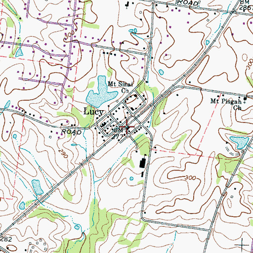 Topographic Map of Lucy, TN
