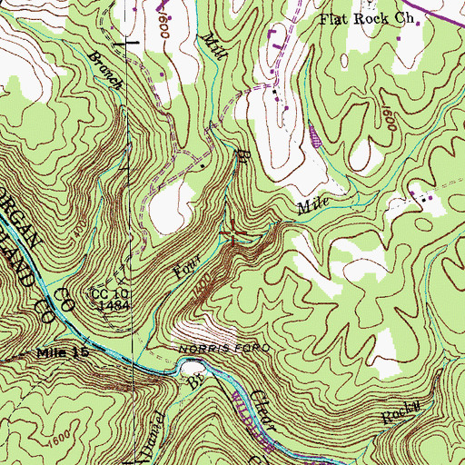 Topographic Map of Luke Hall Mill Branch, TN