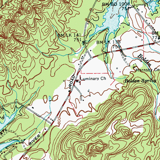 Topographic Map of Luminary Church, TN