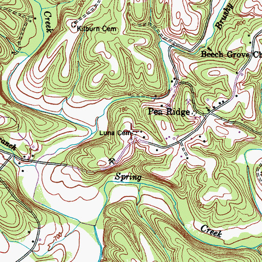 Topographic Map of Luna Cemetery, TN