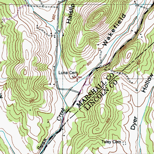 Topographic Map of Luna Cemetery, TN
