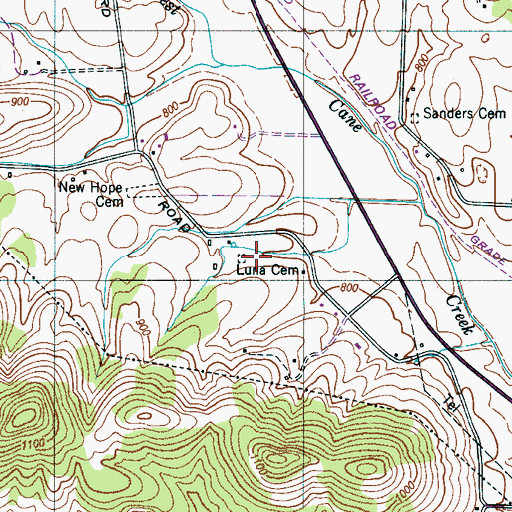 Topographic Map of Luna Cemetery, TN
