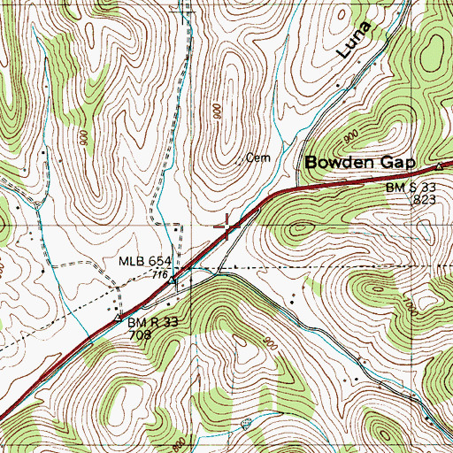 Topographic Map of Luna Hollow, TN