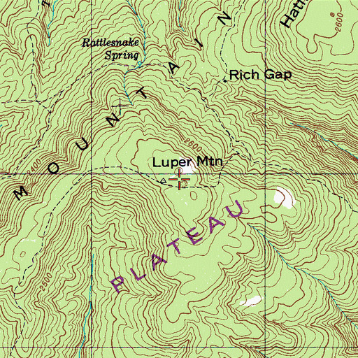 Topographic Map of Luper Mountain, TN
