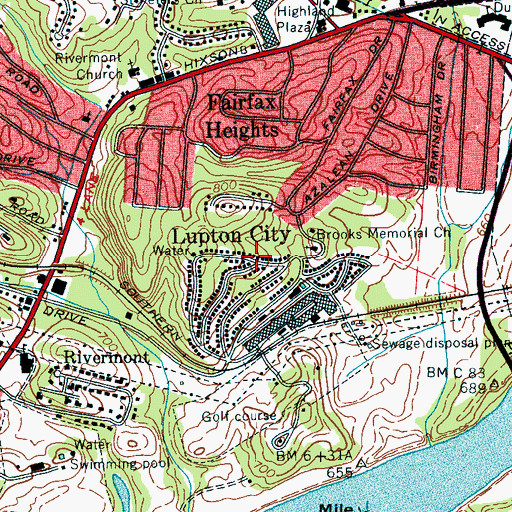 Topographic Map of Lupton City, TN
