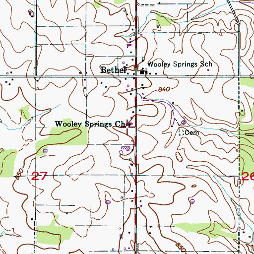 Topographic Map of Wooley Springs Church, AL