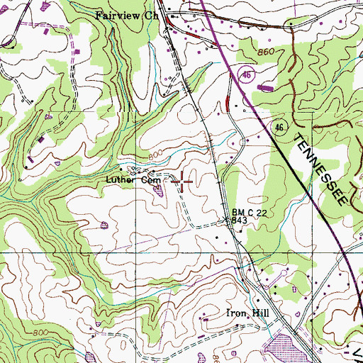 Topographic Map of Luther Cemetery, TN
