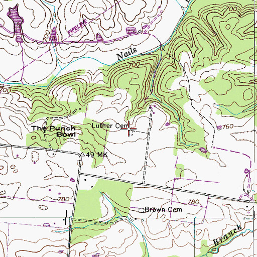 Topographic Map of Luther Cemetery, TN