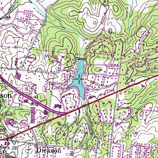 Topographic Map of Luther Lake, TN
