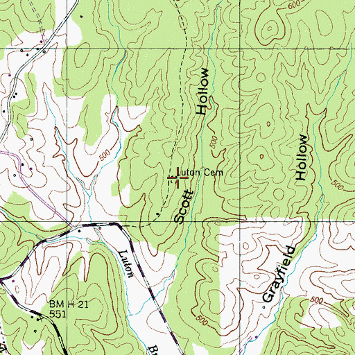 Topographic Map of Luton Cemetery, TN