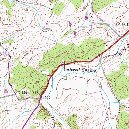 Topographic Map of Luttrell Spring, TN