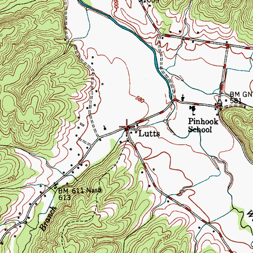 Topographic Map of Lutts, TN