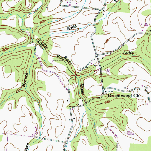 Topographic Map of Lutts Branch, TN