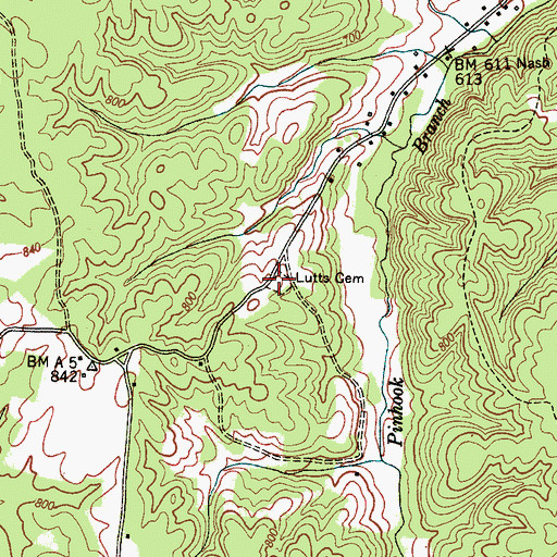 Topographic Map of Lutts Cemetery, TN