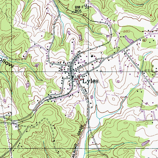Topographic Map of Lyles, TN