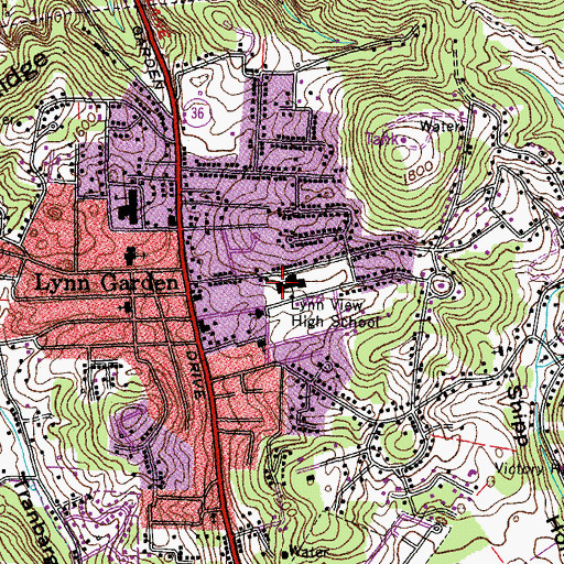 Topographic Map of Lynn View High School, TN