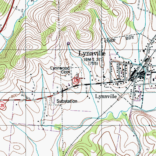 Topographic Map of Lynnwood Cemetery, TN