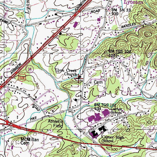 Topographic Map of Lyon Creek Church, TN