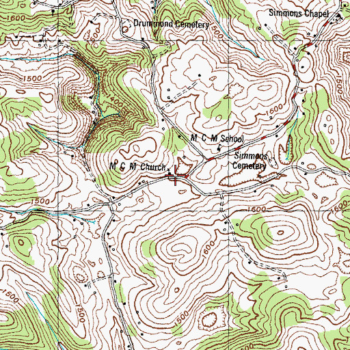 Topographic Map of M C M Church, TN