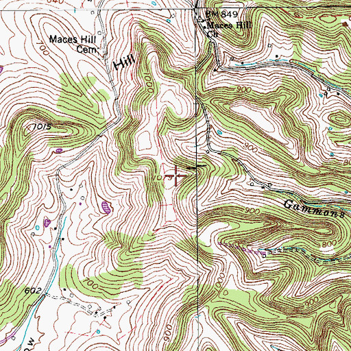 Topographic Map of Maces Hill, TN