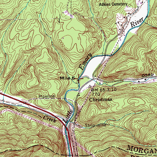 Topographic Map of Machine Branch, TN