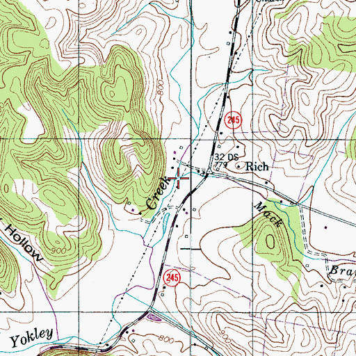 Topographic Map of Mack Branch, TN