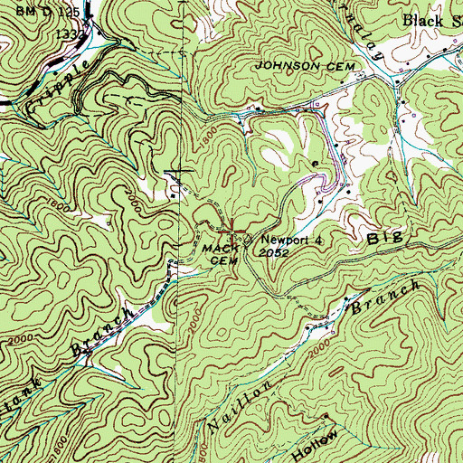 Topographic Map of Mack Cemetery, TN