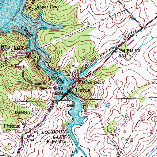 Topographic Map of Macs Dock, TN